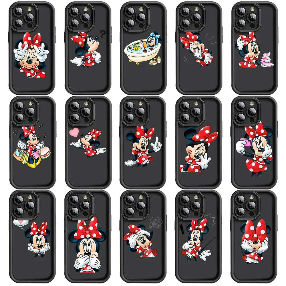 Y-21 Cute Minne Black Case for OPPO A73 A76 A16 A16K A17 A17K A58 A60 A77 A77S A98 Reno 8 8T 10 Find X3 Pro Plus 5G