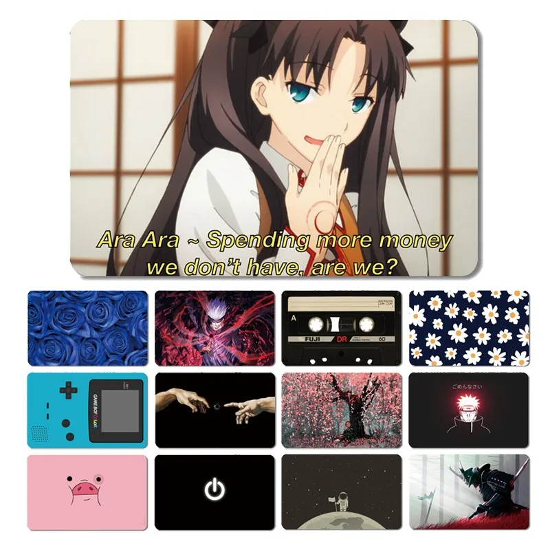 Mode Niedlichen Cartoon Katze Malerei Anime Spiel Einzigartige Film Aufkleber Fall Haut für Kreditkarte Große Kleine Keine Chip