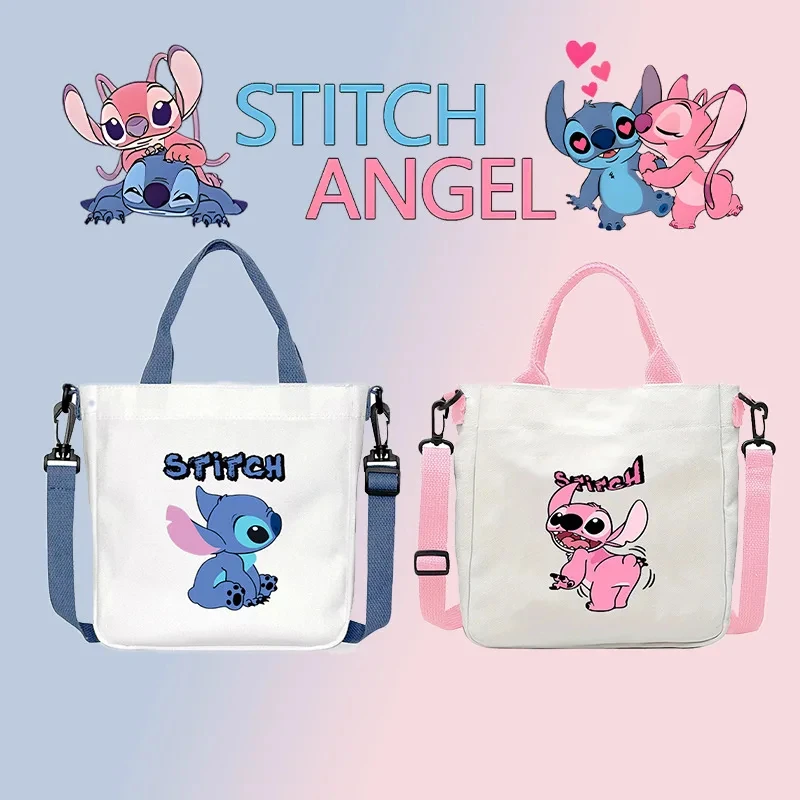 

Disney Stitch Children Shoulder Bag Boys Girls Cartoon Letter Tote Bag Kids Canvas Handbag Anime Large Capacity Crossbody Pocket