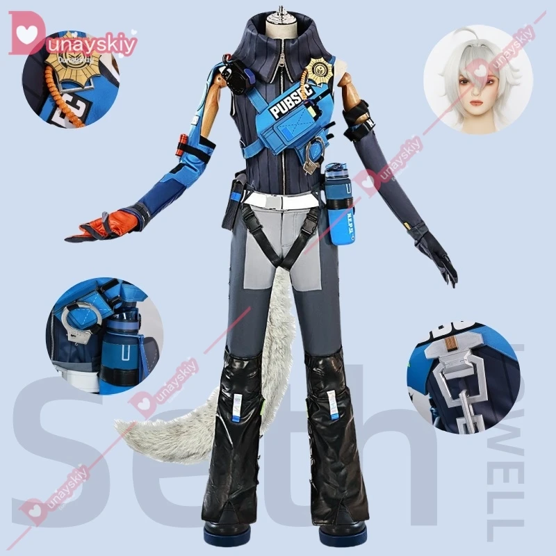 Game Zenless Zone Zero Seth Lowell Cosplay Costume Criminal Investigation Team Combat Uniform Wig Shoes Man Carnival Party Suit