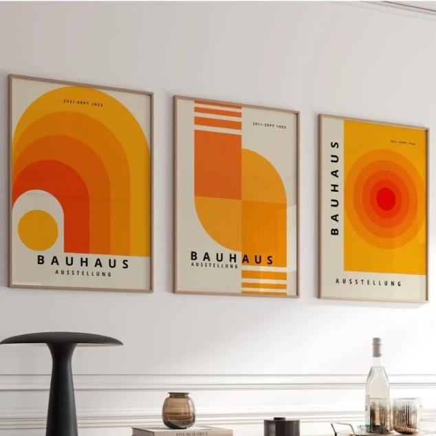 Orange & Yellow Bauhaus Canvas Prints Mid Century Bauhaus Geometric Wall Art Poster for Modern Living Room Bedroom Home Decor