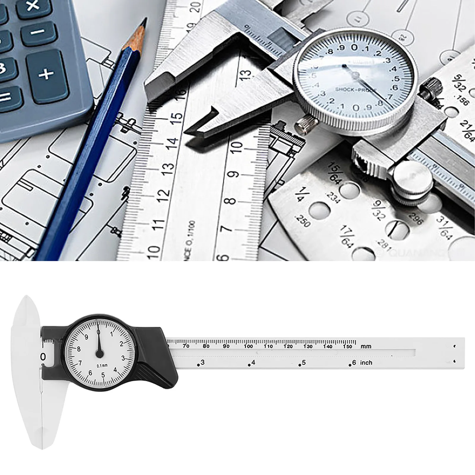 0-150mm Plastic  Vernier Caliper Ruler Gauge Roofessional Measure Tool Vernier Caliper Gauge Plastic Vernier Vernier Caliper
