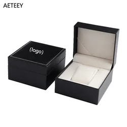 Caja de reloj de plástico con Tapa de cuero PU OEM, organizador de caja de almacenamiento con logotipo personalizable, nombre de texto personalizable, cantidades al por mayor