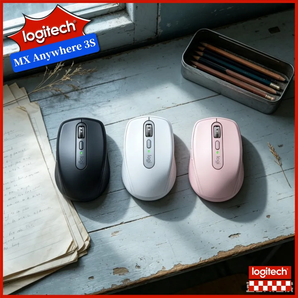 Logitech MX Anywhere 3S Office Mouse - 8000 DPI Glass Tracking, Magspeed Scroll, Quiet Clicks, USB-C Quick Charging