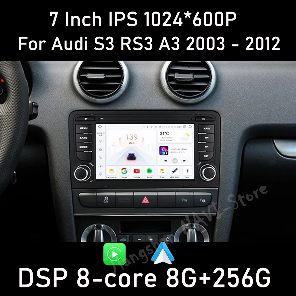 Android 16 For Audi S3 RS3 A3 2003 - 2012 Wireless Carplay Car Radio GPS Navigation Multimedia Video Player stereo Audio