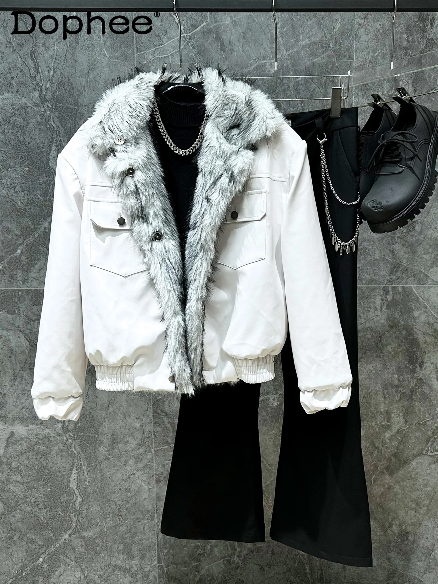 

2025 Winter New Fur-Lined Thickened Warm PU Reversible Jacket American High Street Stylish Motorcycle Coat for Men