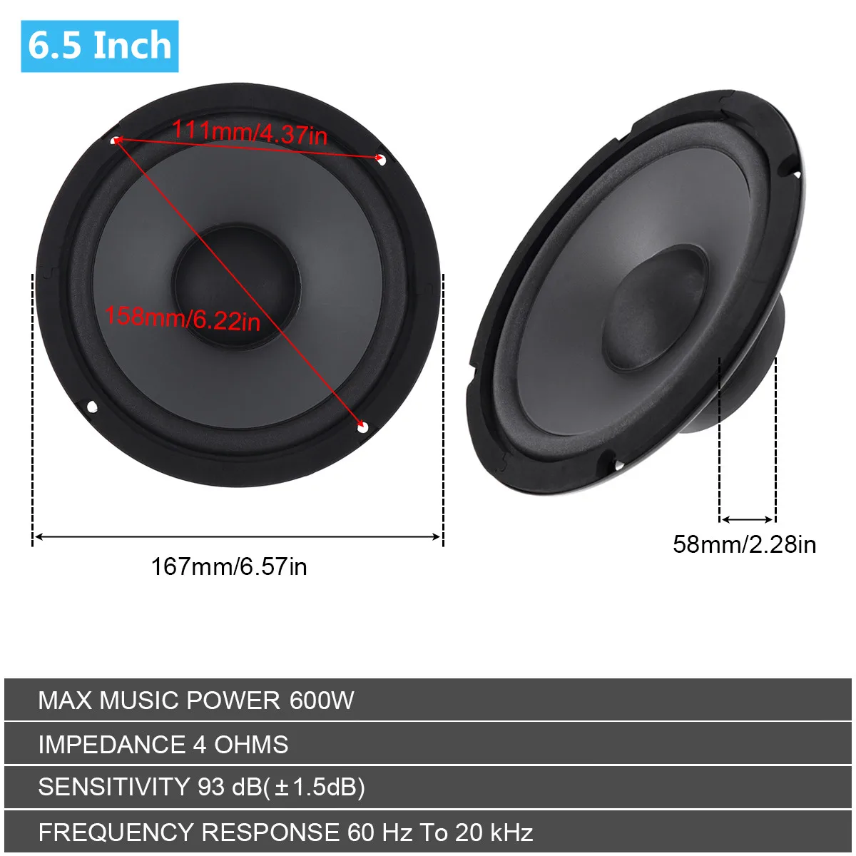 Altavoces de 2 vías para puerta de coche, Subwoofer estéreo de música de Audio automático, frecuencia de rango completo, 4 pulgadas, 400W