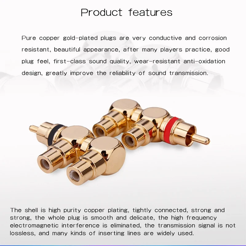 Yytcg 2 piece 1 piece red + 1 piece gold plated rca plug 1 male to 2 rca female av audio and video connector adapter cable