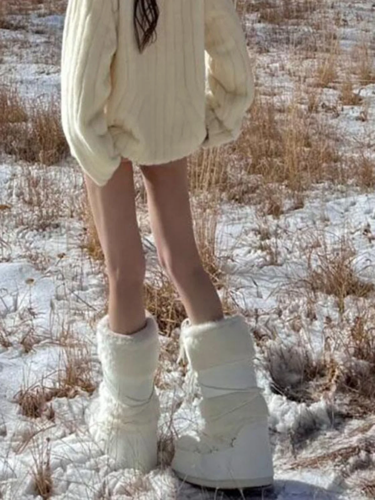 

Thi Bot Warm Anti-Slip White Snow Boots 2024 New Sle Fce Lined Long Tube Boots Fur Cotton oes Women Winter Outdoo...