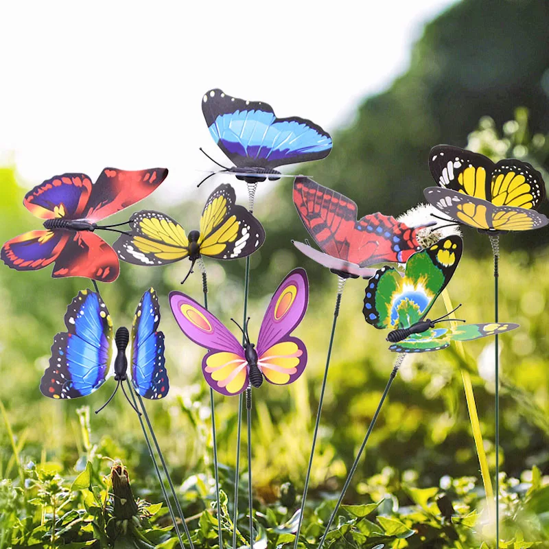 10Pc Plant Home Colorful 3D Simulation Butterflies Flowerpot Decoration Garden Yard Decor Accessories Whimsical Butterfly Stakes