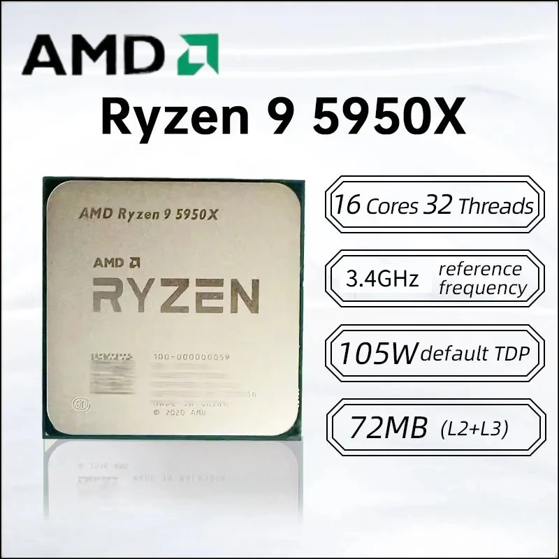 AMD Socket AM4 R9 5950X Ryzen 9 5950X Nuevo de 16 núcleos a 3.4 GHz Socket AM4 105W pero sin enfriador