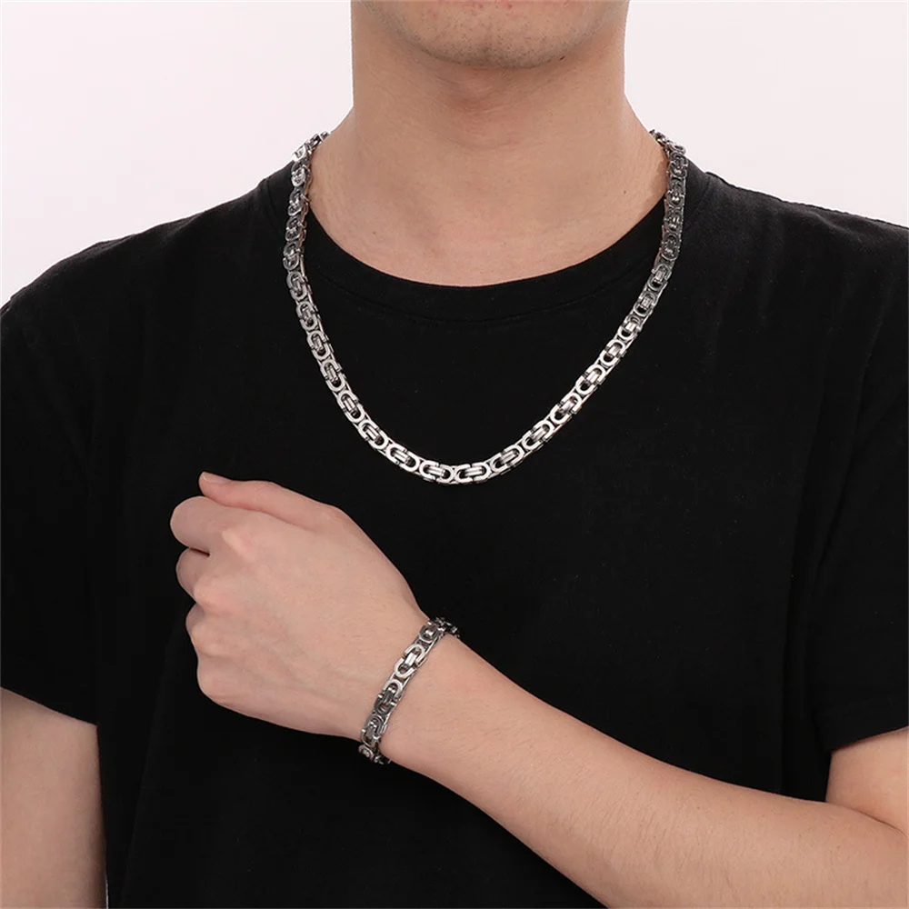 Punk Flat Byzantine Chain Necklace Wholesale 6mm Silver Color Stainless Steel Chains For Women Men Vintage Party Jewelry Gift