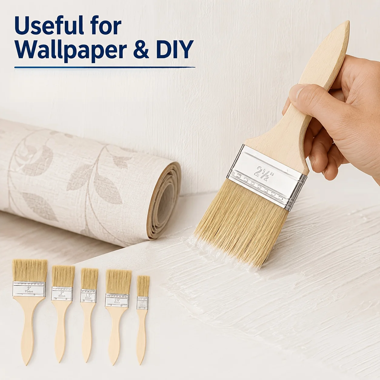 5pcs Wooden Handle Paint Brushes, Multi-size Painting Tool Set for Boat Home Wallpaper, Paint Dye Varnish Surface Coating