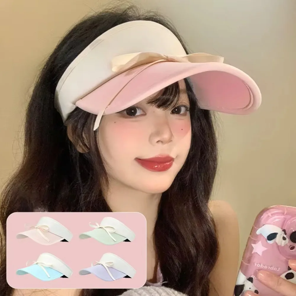 

Korean Style Bowknot Women Sun Hat Adjustable Breathable Visor Cap Sunscreen Anti-UV Sports Sun Hats Summer