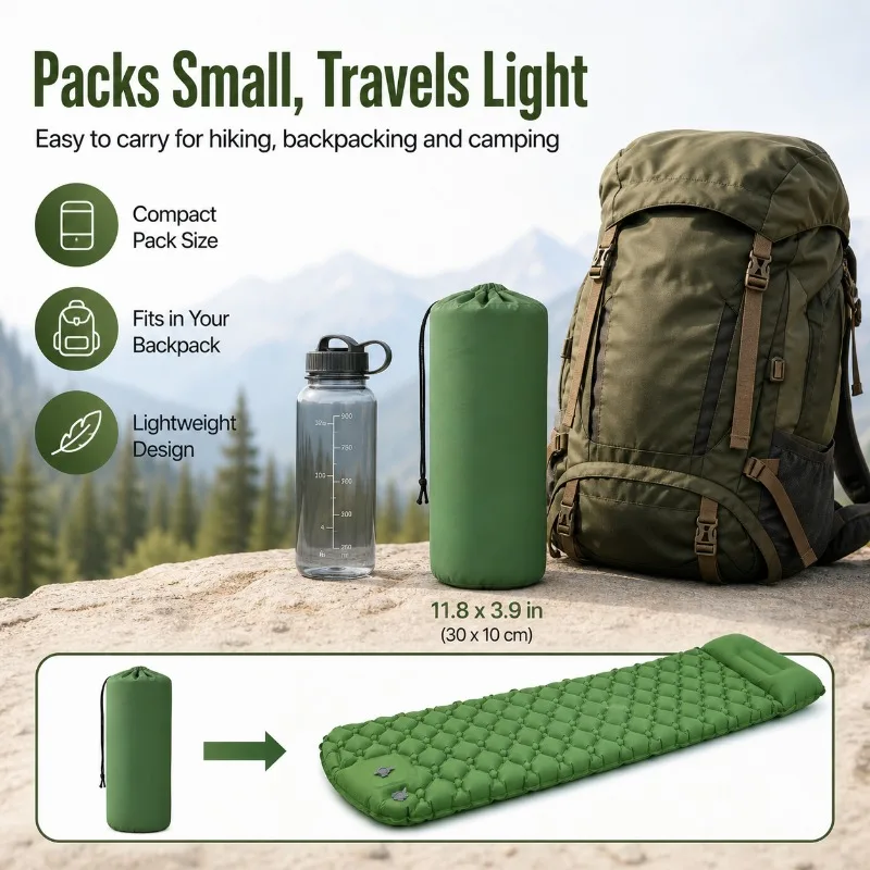 

Self-Inflating Camping Mat with Built-in Pump Pillow, Compact TPU Sleeping Pad for Outdoor Travel