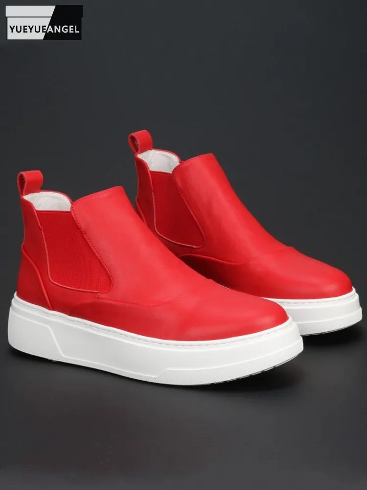 

Casual Men Genuine Leather Chelsea Boots Thick Platform Versatile Sneakers Footwear Fashion Comfortable Cowhide High Top Shoes