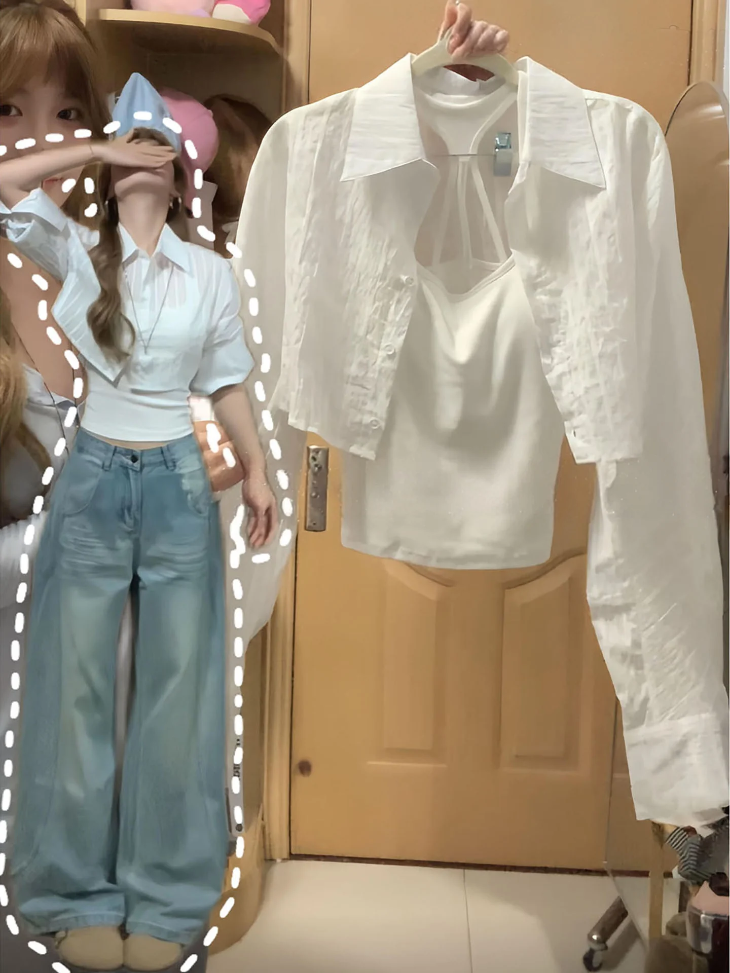 Camisa elegante de manga larga con cuello a rayas blancas para mujer, diseño adelgazante de cintura alta, camisa de verano de estilo coreano
