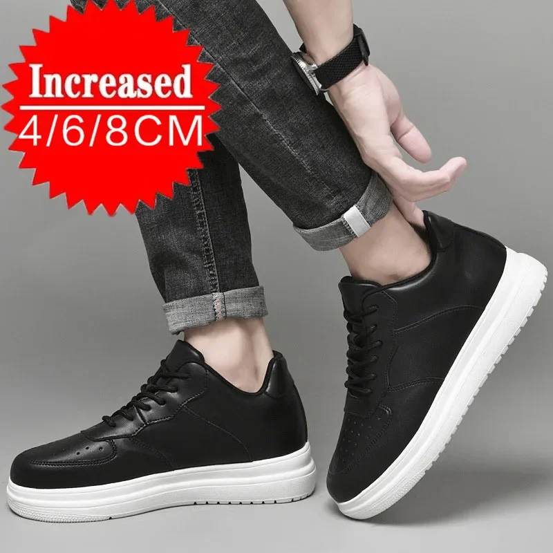 Sepatu Pria Kulit Penambah Tinggi 8/10CM, Sepatu Sol Tebal Penambah Tinggi dengan Bahan Mesh yang Bernapas, Sneakers Kasual Harian untuk Pria untuk Aktivitas Luar Ruangan
