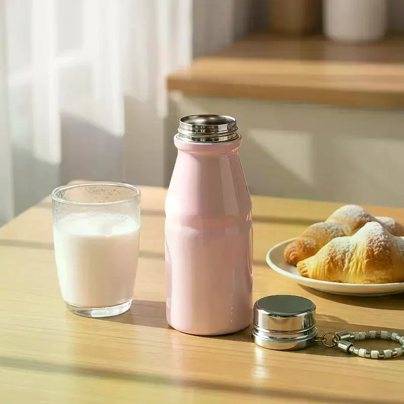 280ML Stainless Steel Milk Coffee Cup Leak Proof With Hanging Chain Macaron Color Insulated Pocket Water Bottle