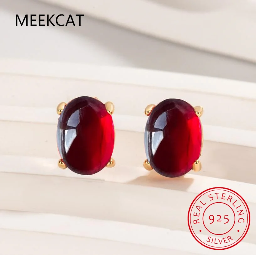 البيضاوي قطع الأحمر مكون روبي العقيق الطبيعي 925 حلَق من الفضّة الاسترليني للنساء بيان الموضة مجوهرات أقراط الأحجار الكريمة