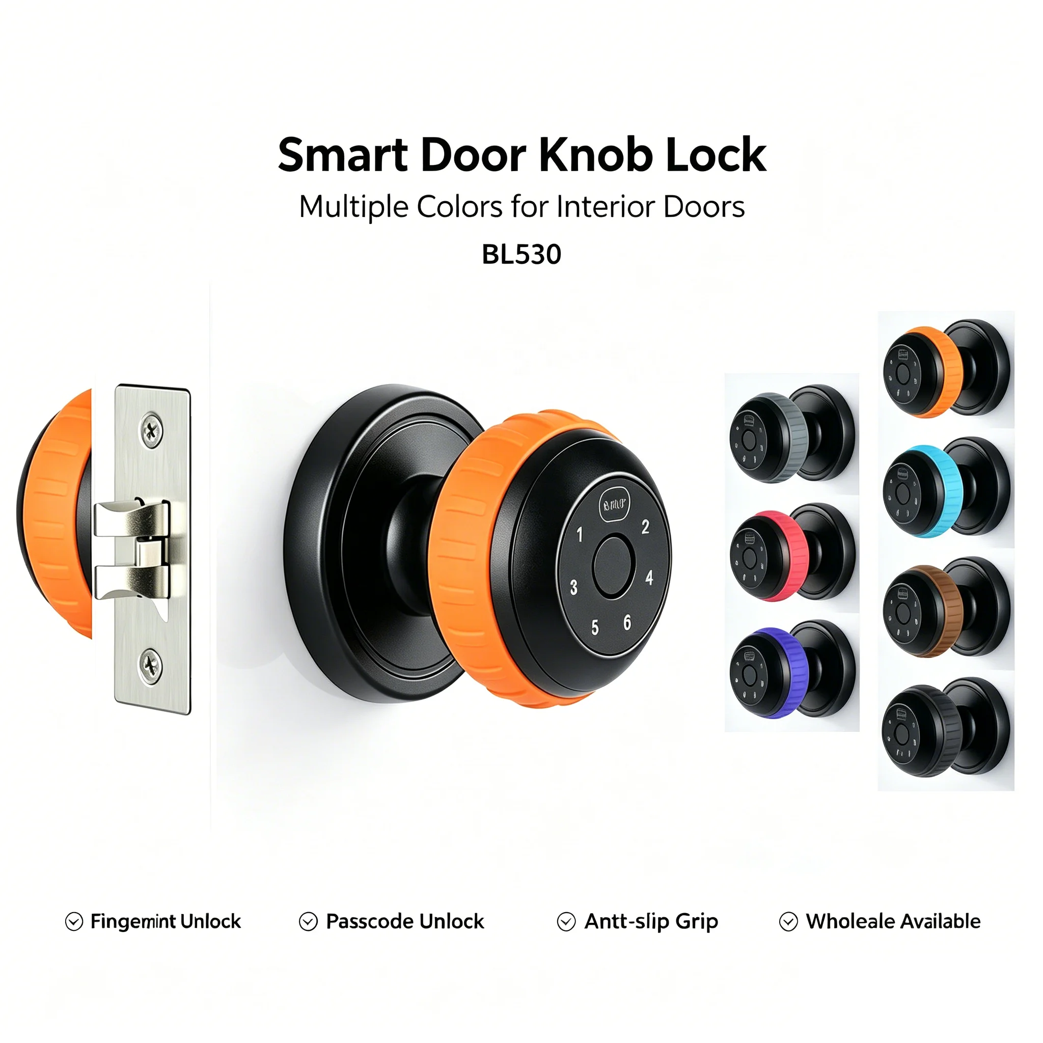 Keyless Digital Smart Door Knob Lock Fingerprint & Code Unlock Round Electronic Door Lock Interior Bedroom Apartment Smart Lock