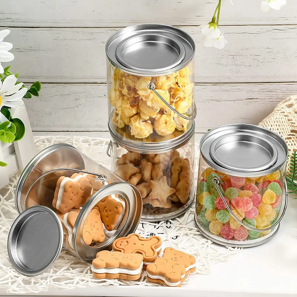NEW HOT In Stock-12Pack Mini Clear Plastic Paint Cans Small Empty Paint Cans For Crafts Candy DIY Projects Party Favor Decor,3 X