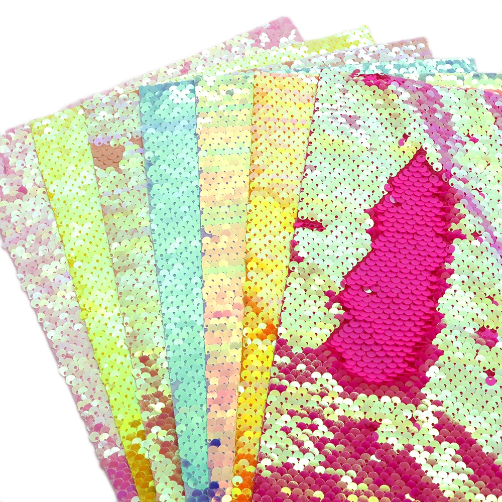 20x33cm Reversible Sequins Polyester Precut Quilting Fabric Squares Sheets Crafting Hand Sewing DIY Wallet Fabric Stitching