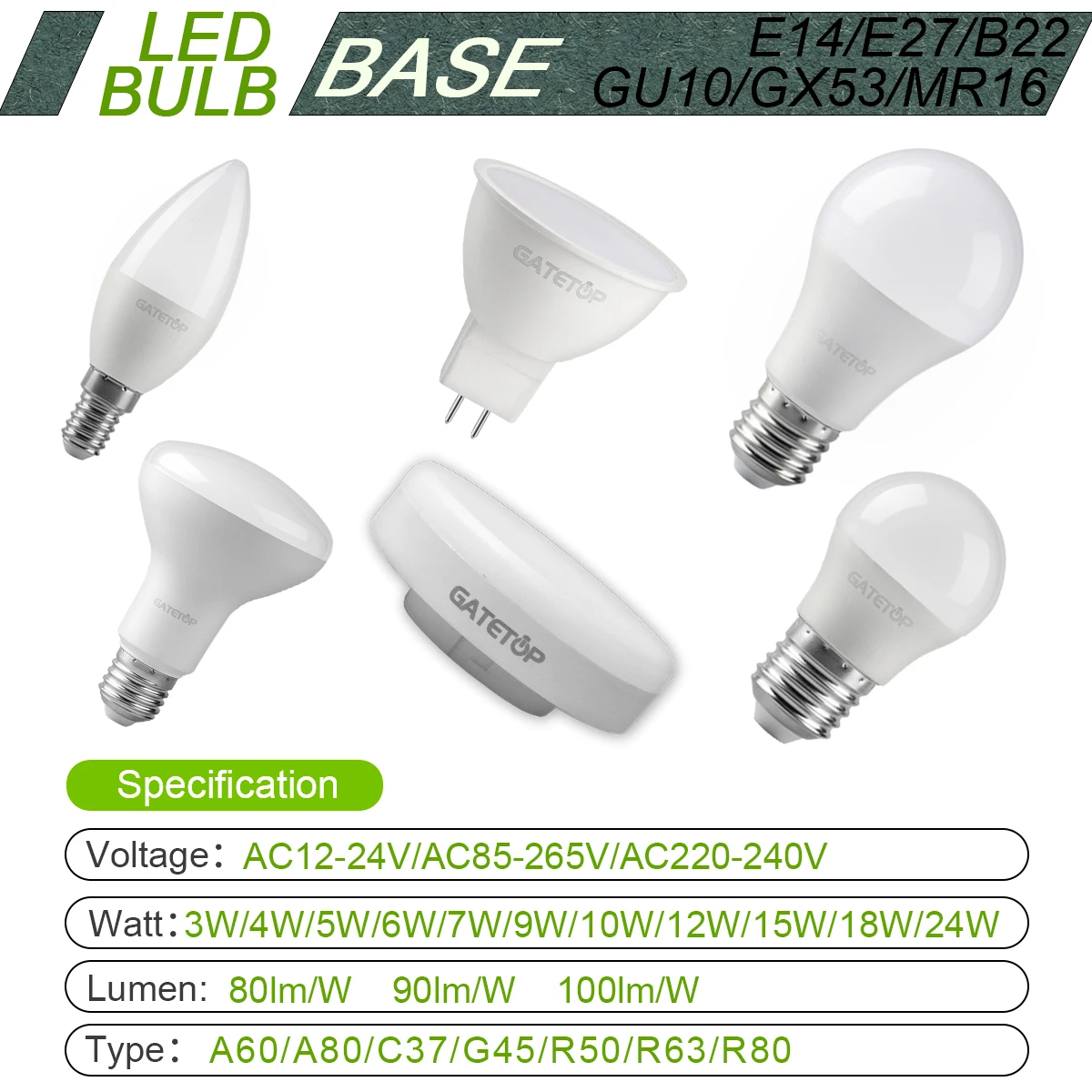 3/6/8/10 LED Light Bulb Spotlight AC 220V 3W 7W 9W 18W 24W LED Bulb Energy Saving LED High Lumen E27 MR16 GU10 No Flicker