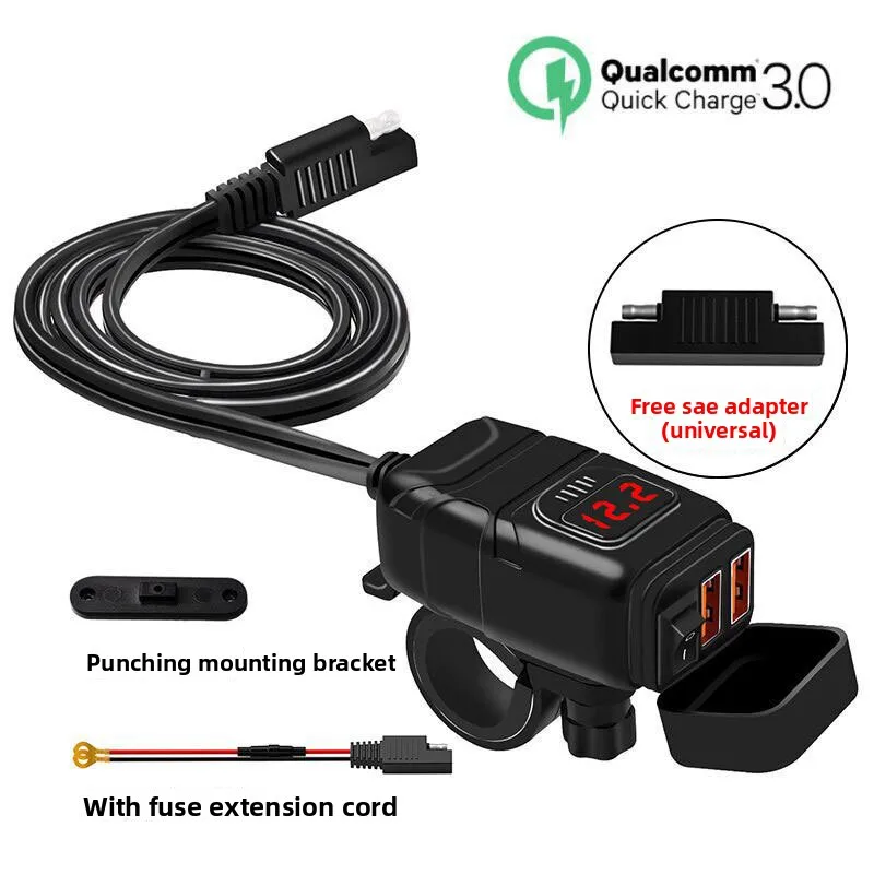 

Motorcycle dual USB mobile phone charger 12V fast charging with waterproof voltage digital display meter car modification