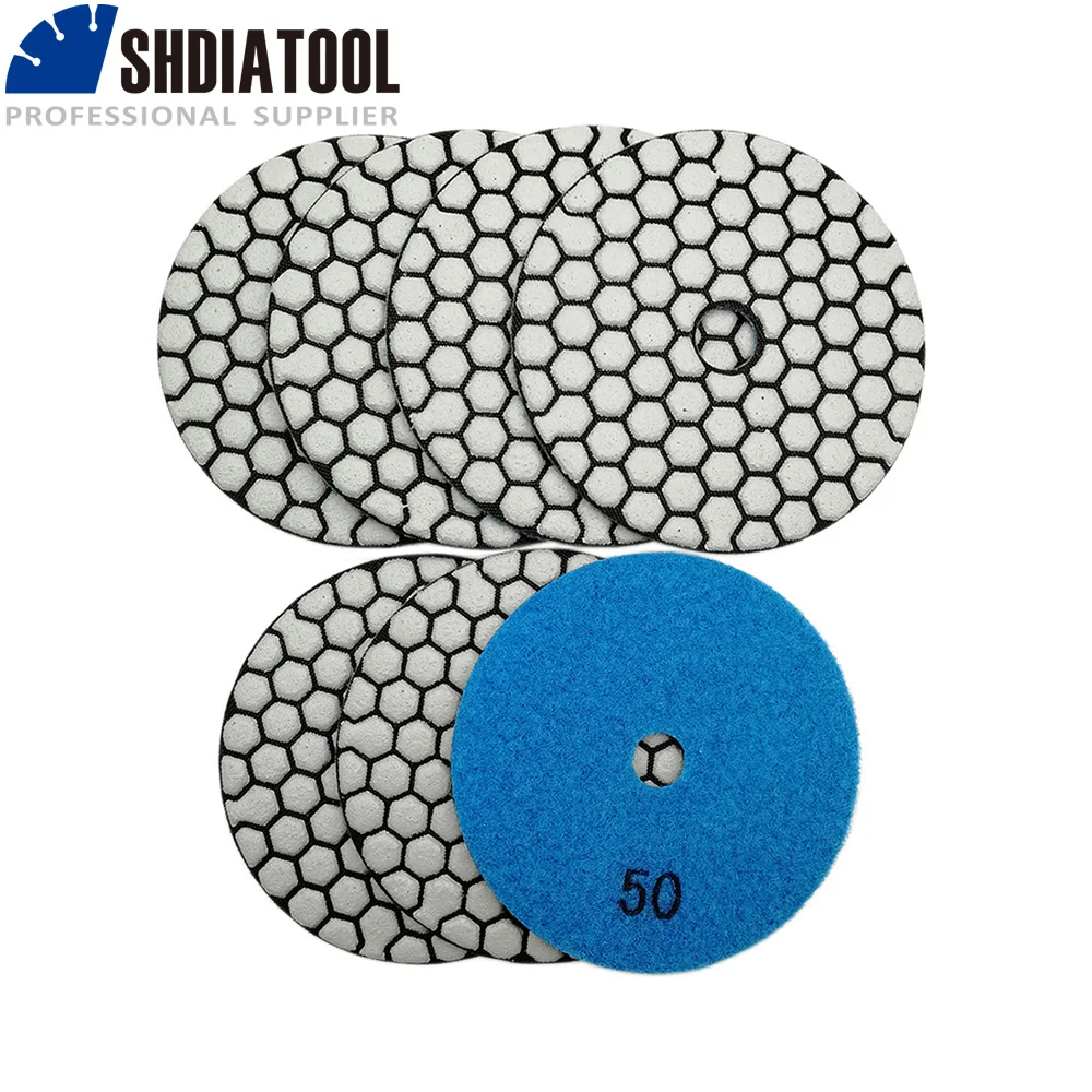 SHDIATOOL 7pcs 4inches #50 Dry Diamond Polishing Pads Diameter 100MM Resin Bond Diamond Flexible Polishing Pads