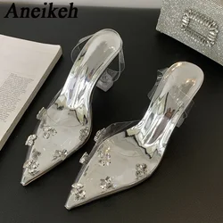 Aneikeh Nieuwe Zomer Spike Heels Pvc Schoenen Voor Vrouwen Bling Slingbacks Transparante Puntige Neus Pumps Vrouwen Sandalen Ondiep Slip-On