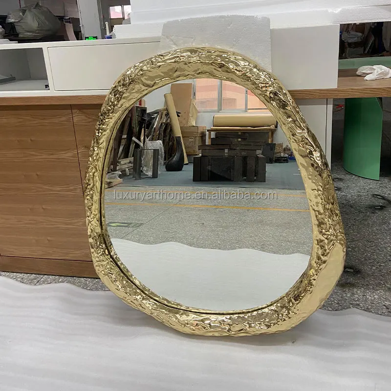 Custom Art Deco Glass And Brass Frame Large Round Wall Mirror For Luxury Decor