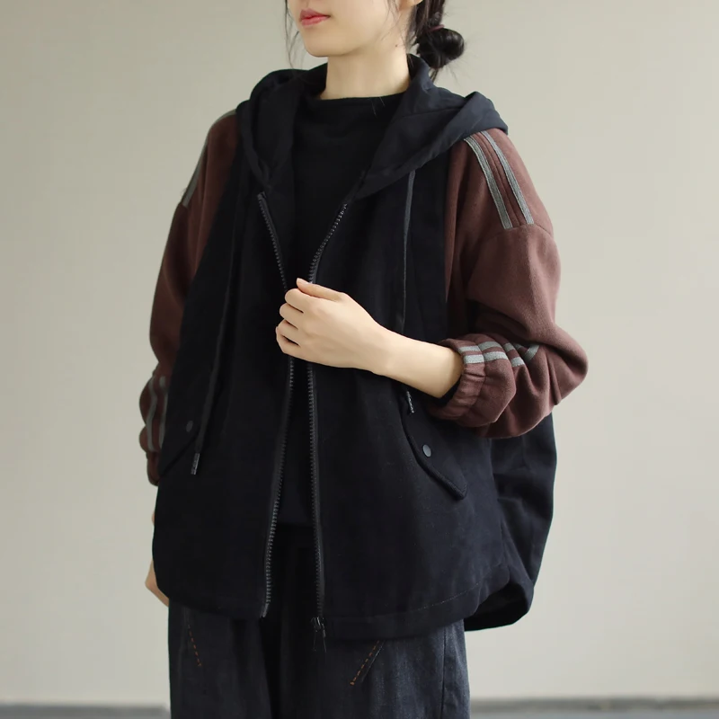 

plus Size Retro Loose Artistic Long Sve Hooded Warm Outerwear Autumn Winter New Sle Color Blo Versatile Cotton Jaet