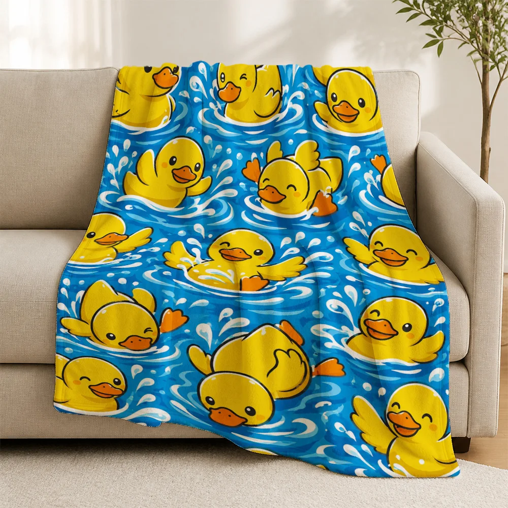 Cute Yellow Duck Swimming Pattern Throw Blanket Sofa Couch Decor Cozy Nursery Kids Gift for Spring Summer Home Accent