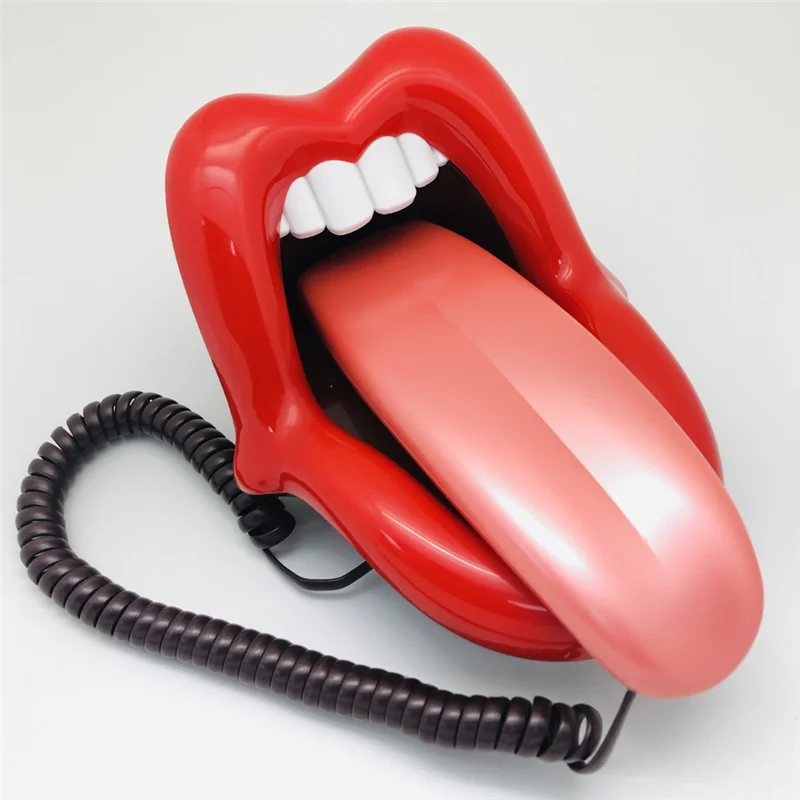 Mostrador de tom/pulso, mini telefone fixo com fio, língua engraçada, alongamento de lábios com indicador LED