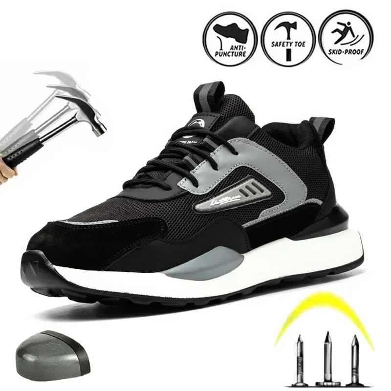 Four Season Steel Toe Safety Shoes Men Anti Smash Anti Stab Anti Slip Breathable Comfortable Work Boots Protective Footwear