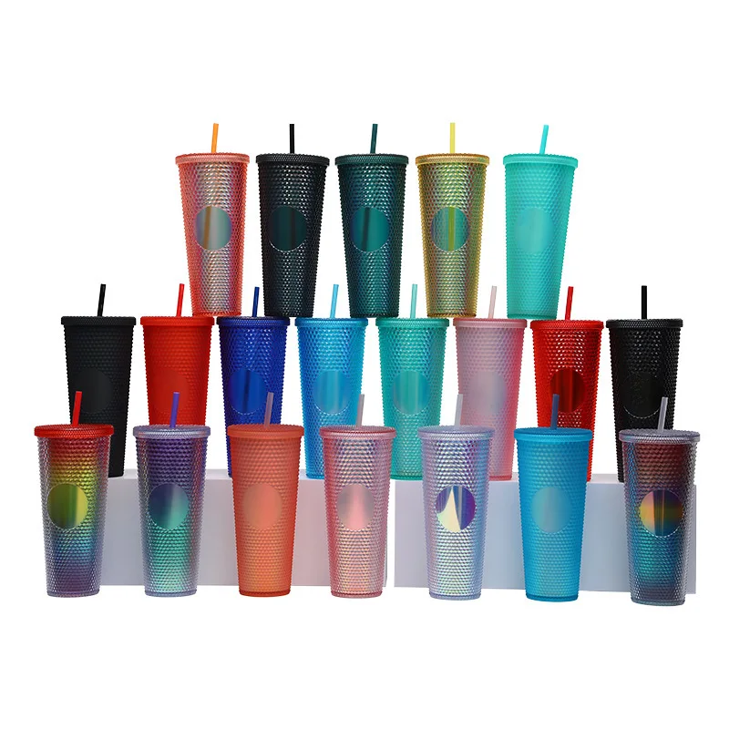 LUSQI 1PC 800ML Creative Durian Pattern Drinking Cup Plastic Cup With Straw Large Capacity Reusable