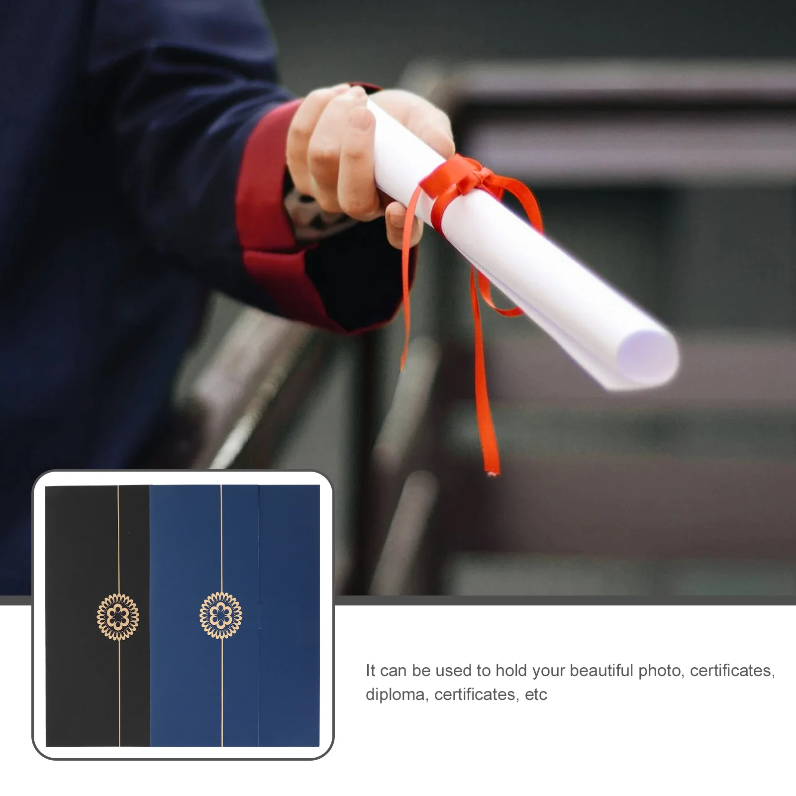 

2pcs Paper Certificate Covers A4 Diploma Holders Graduation Document Cover File Folders Black Blue Award Cover Envelops