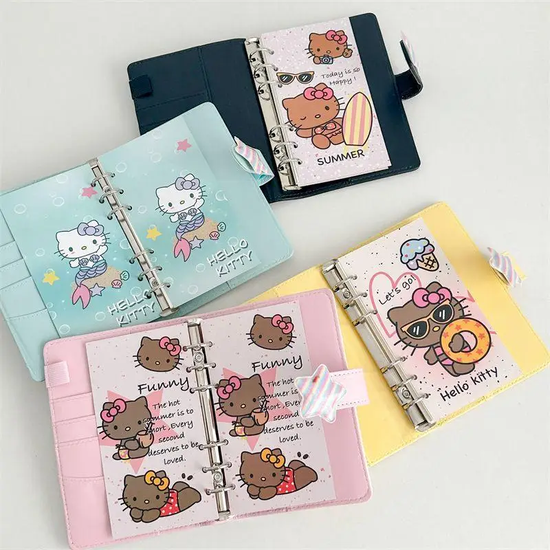 New Kawaii Sanrio Hello Kitty Stationery Set Cute Handbook Loose-Leaf Notebook Magnetic Closure A6Pu Book Case for Students Gift