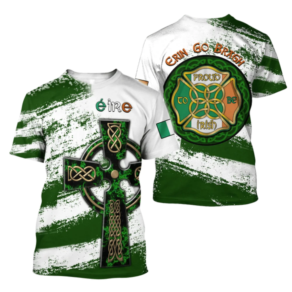 2023 Summer New Printed Irish Celtic Men\'s and Women\'s T-shirt, Custom Name Short Sleeve Unisex Shirt, Harajuku Large Casual Sty