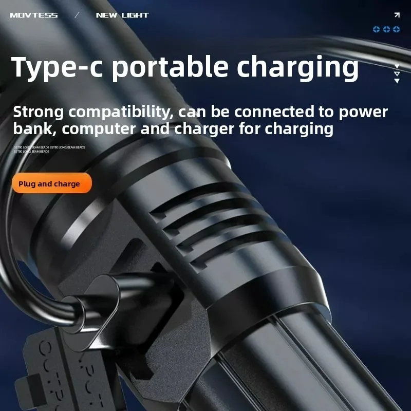 1PC Multi-functional Outdoor Strong Light LED Long-range Telescopic Zoom Flashlight, Plastic USB Rechargeable Flashlight