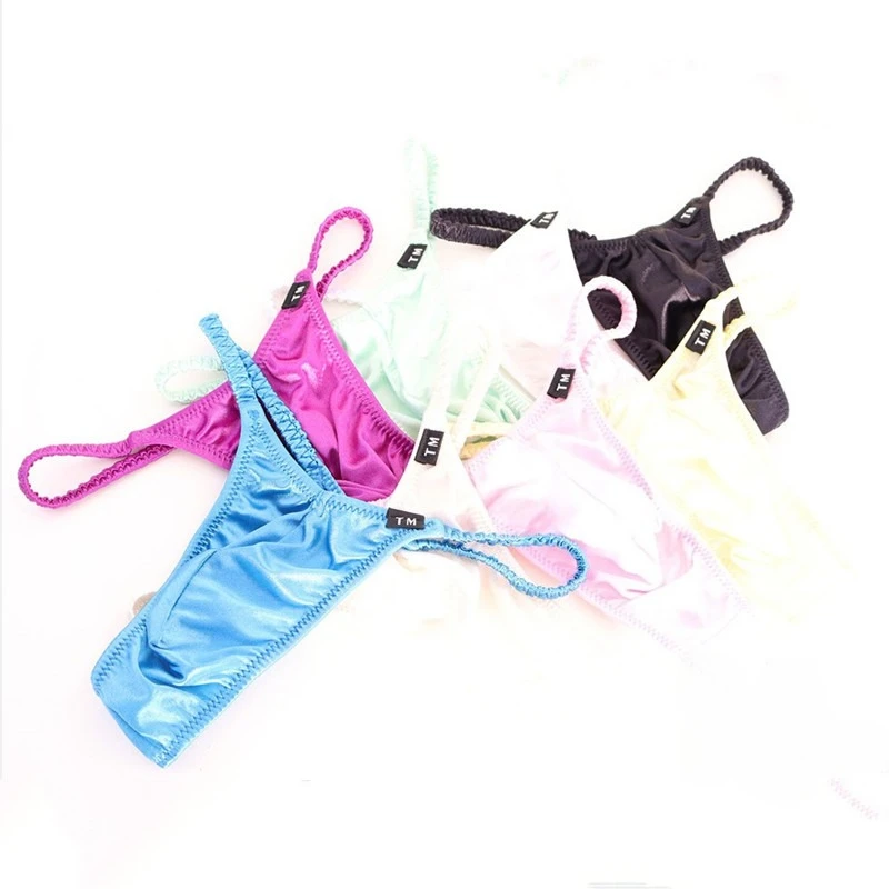 Fashion Male Pouch G‑String Thong Thin Strap Low Waist Silky Soft Breathable Elastic Men Underwear Panties