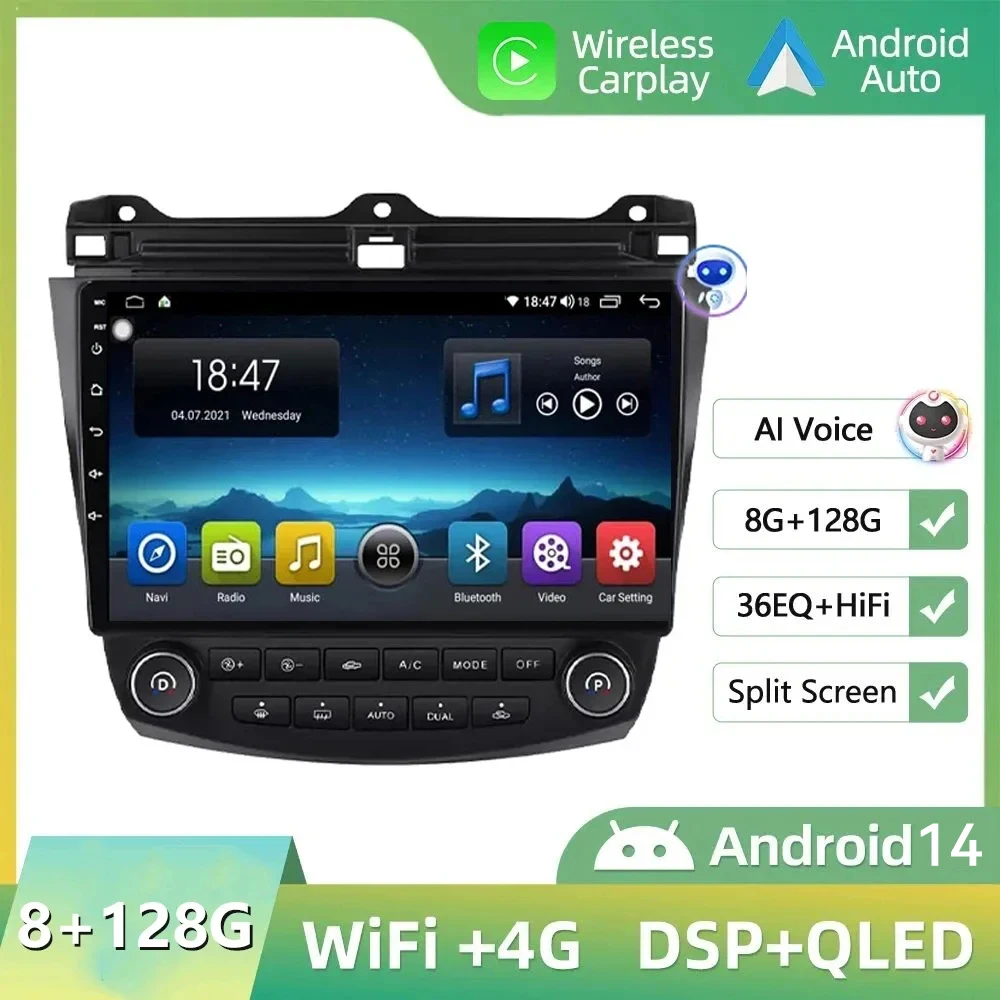 

4G+WIFI 10.1 inch Android 14 Car Radio Multimedia Player For Honda ACCORD 7 2003 2004 - 2008 Autoradio Carplay GPS IPS Screen