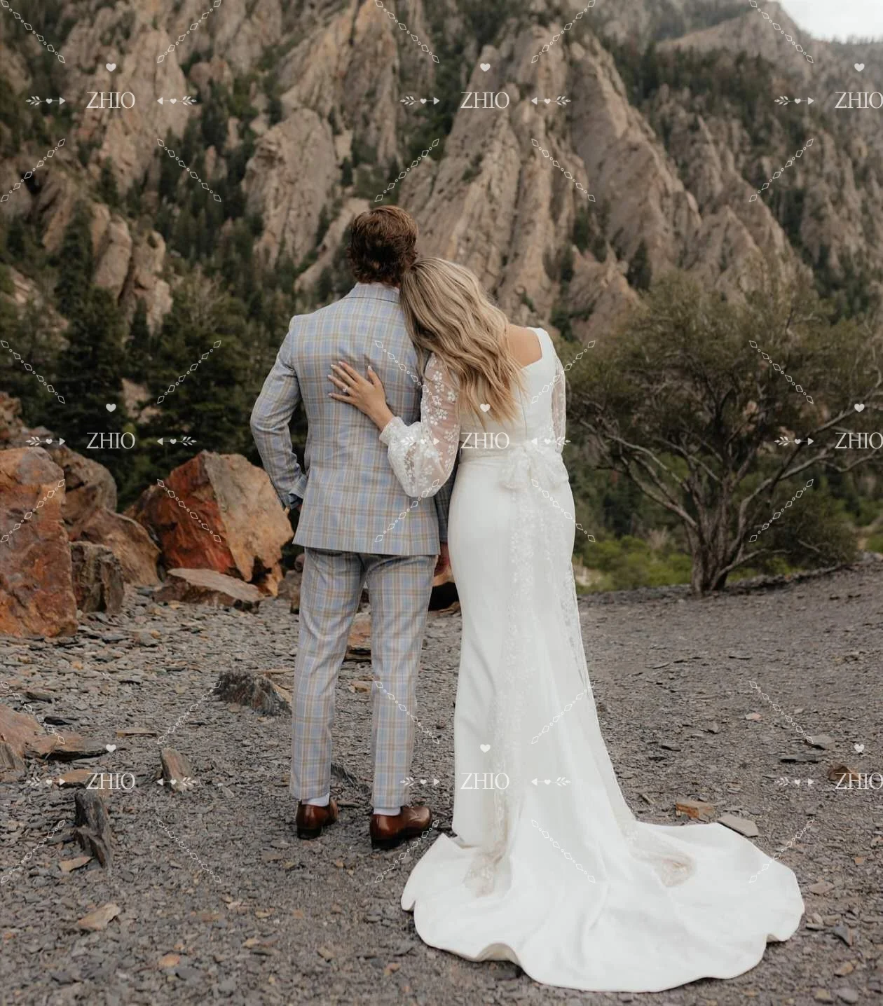 ZHIO فستان زفاف بسيط بياقة مربعة وأكمام طويلة حورية البحر فستان زفاف نسائي أمريكي مخصص أنيق فيستدو دي نوفيا