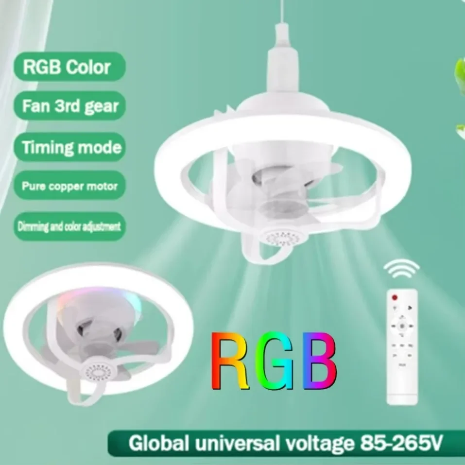 360°Rotating E27 Ceiling Fan Bulb with Remote RGB Color Dimmable Ventillator Lamp for Home Atmosphere Lighting Bulb Decorative