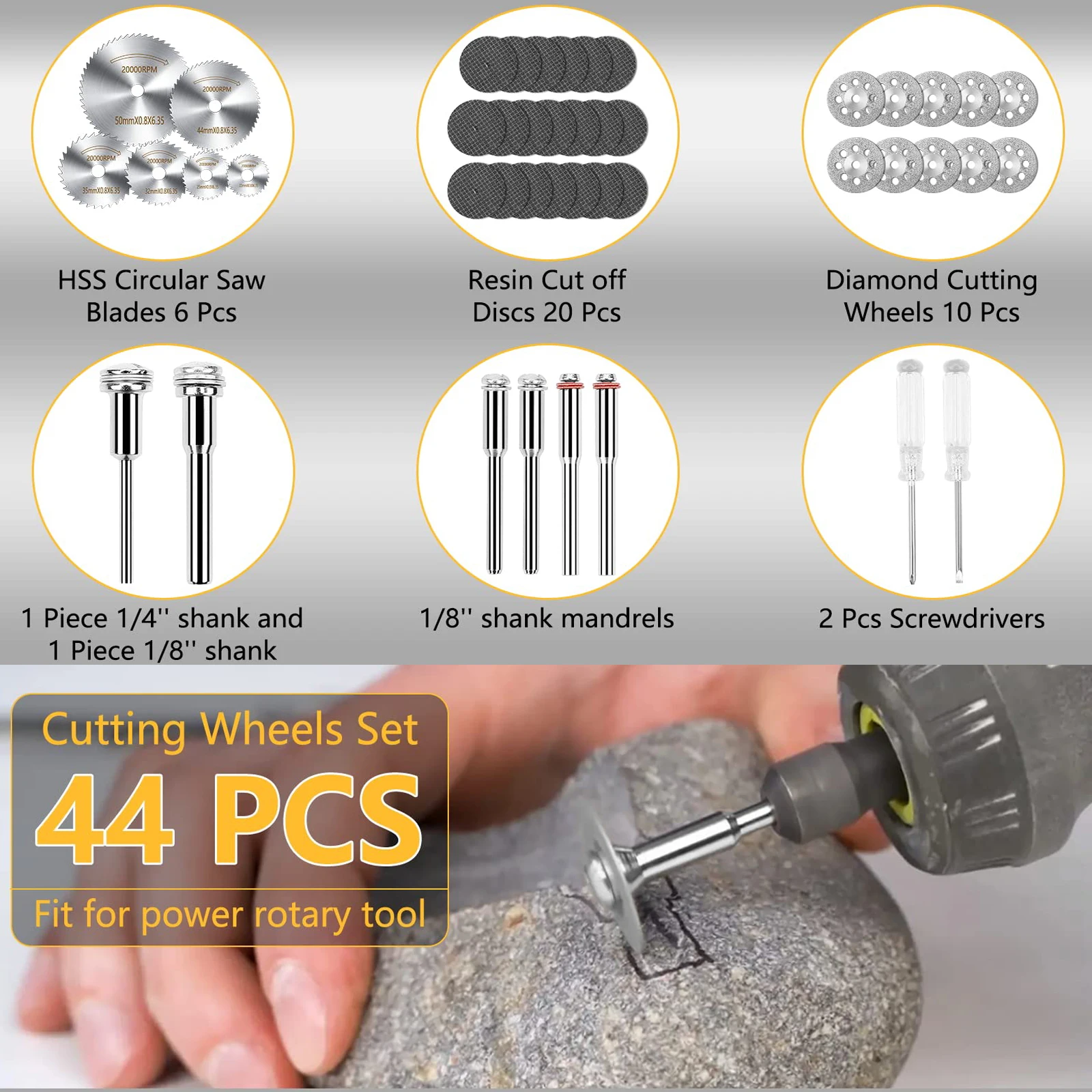 VIBRATITE 44 Pcs Cutting Wheels Set for Dremel Rotary Tool Accessories Kit Gifts for Men Great for Cutting Gems  Glass