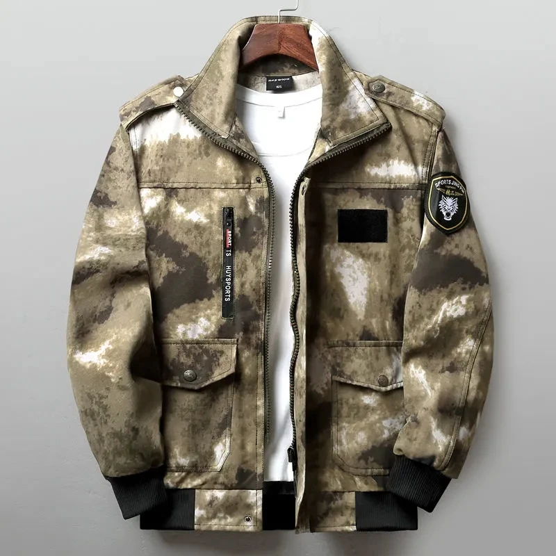 

Mens Camouflage Workwear Jaet Spring Autumn Sle Wear Resistant Labor Protection Outdoor Training Faionable Zipper Sve