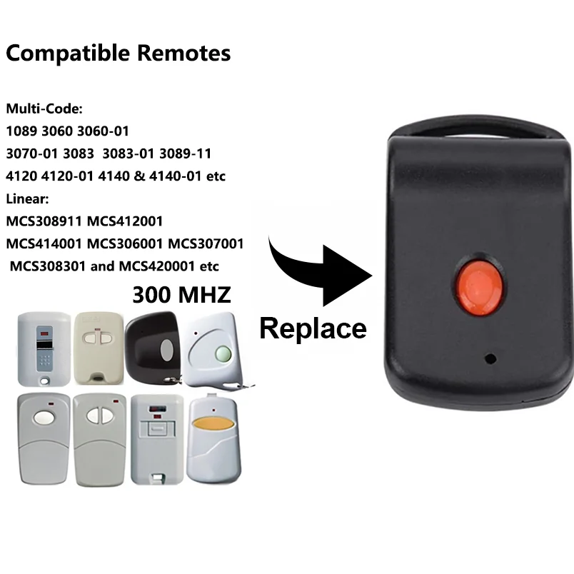 Imagem -01 - Muti-código 3060 3089 308911 1089 4120 Linear 10 Dip Switch Porta da Garagem Controle Remoto Transmissor 300 Mhz Mcs308911 Mcs412001 ed muti codigo 3060 3089 308911 1089 4120 linear 10 dip switch porta da garagem controle remoto transmissor 300 mhz mcs308911 mcs412001 ed 01