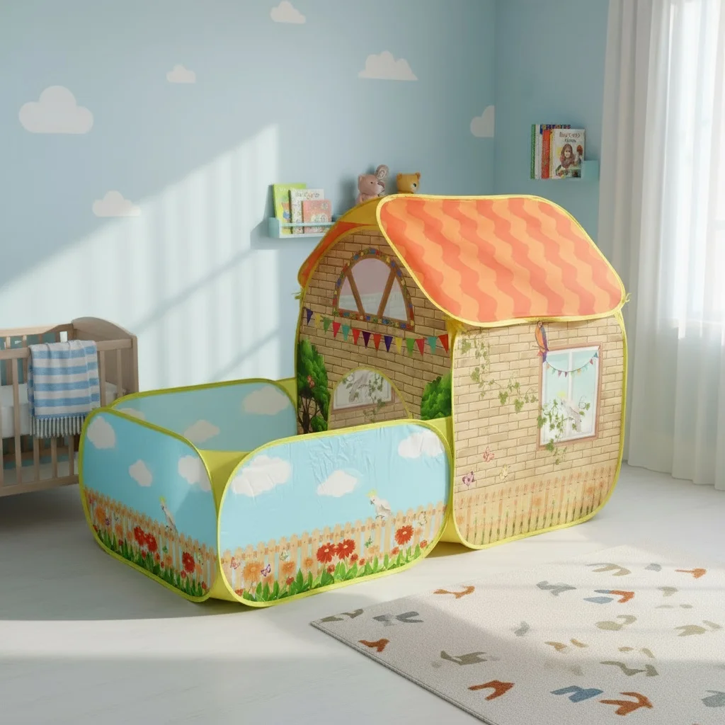 【ترفيه خارجي】خيمة لعب فيلا حديقة الأطفال - مع حوض سباحة كرة أوشن، سياج لعبة كبير منبثق، مسرح لعبة ممتع للأطفال، خيمة بوليستر متينة وإطار فولاذي، لعبة رائعة للحفلات الخارجية، هدية عيد الميلاد، بدون كرات متضمنة