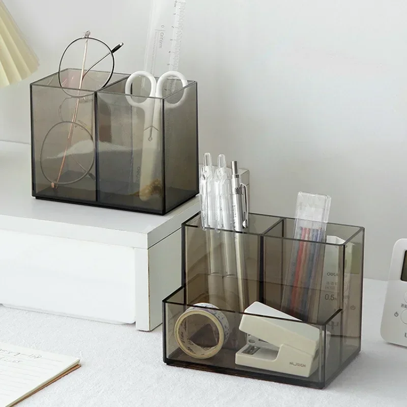 

Simple Style Desktop Pencil Case for School Stationary, Thick Transparent Acrylic Pen Holder and Makeup Organizer